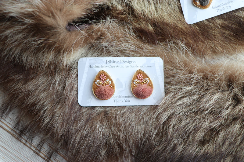 Salmon Rose Moose Drops - Tufted Earrings