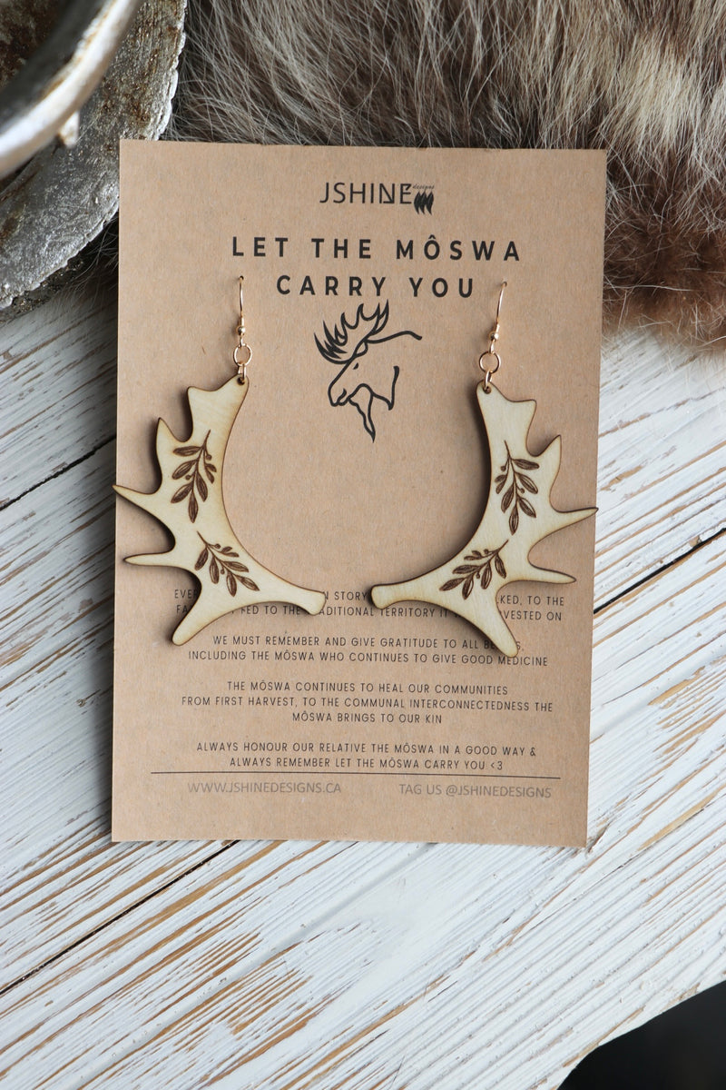 Let the môswa Carry You • Wood Antler Moose (14K Gold Filled Findings)