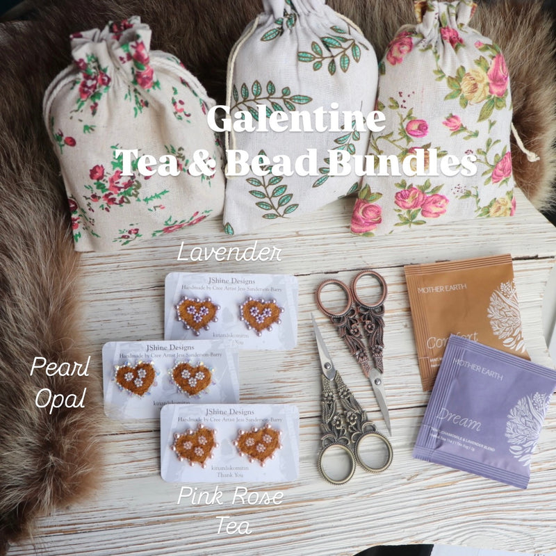 **1 Pair •NEW• Galentine Tea & Bead Bundle (Moose Hide + Complete Sewing & Beading Kit + Tradish Mother Earth Tea + Online Pre-Recorded Tutorial)