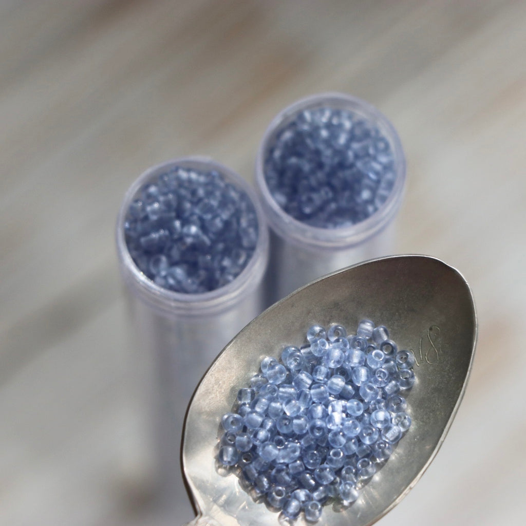 12/0 Vintage French Seen Bead Transparent Blue (Appox. 22 Grams)